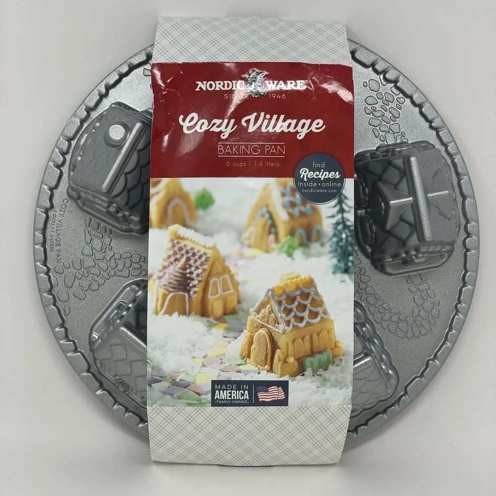 Nordic Ware Cozy Village Gingerbread House Christmas Village Cake Pan, Silver